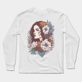 Vintage Floral Girl Long Sleeve T-Shirt